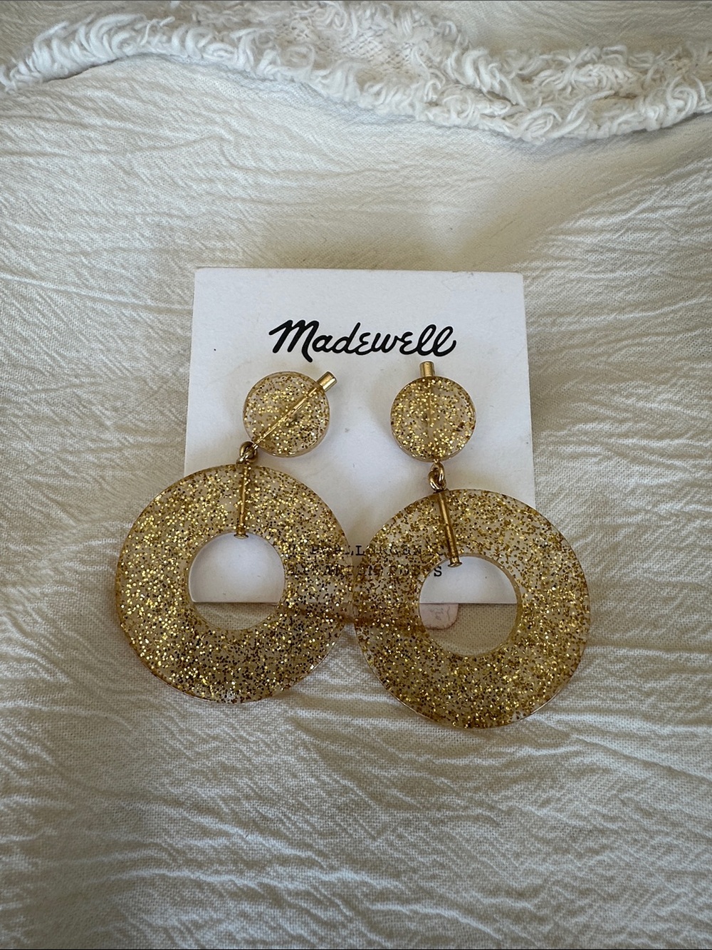 Madewell Gold Glitter Circular Drop Earrings